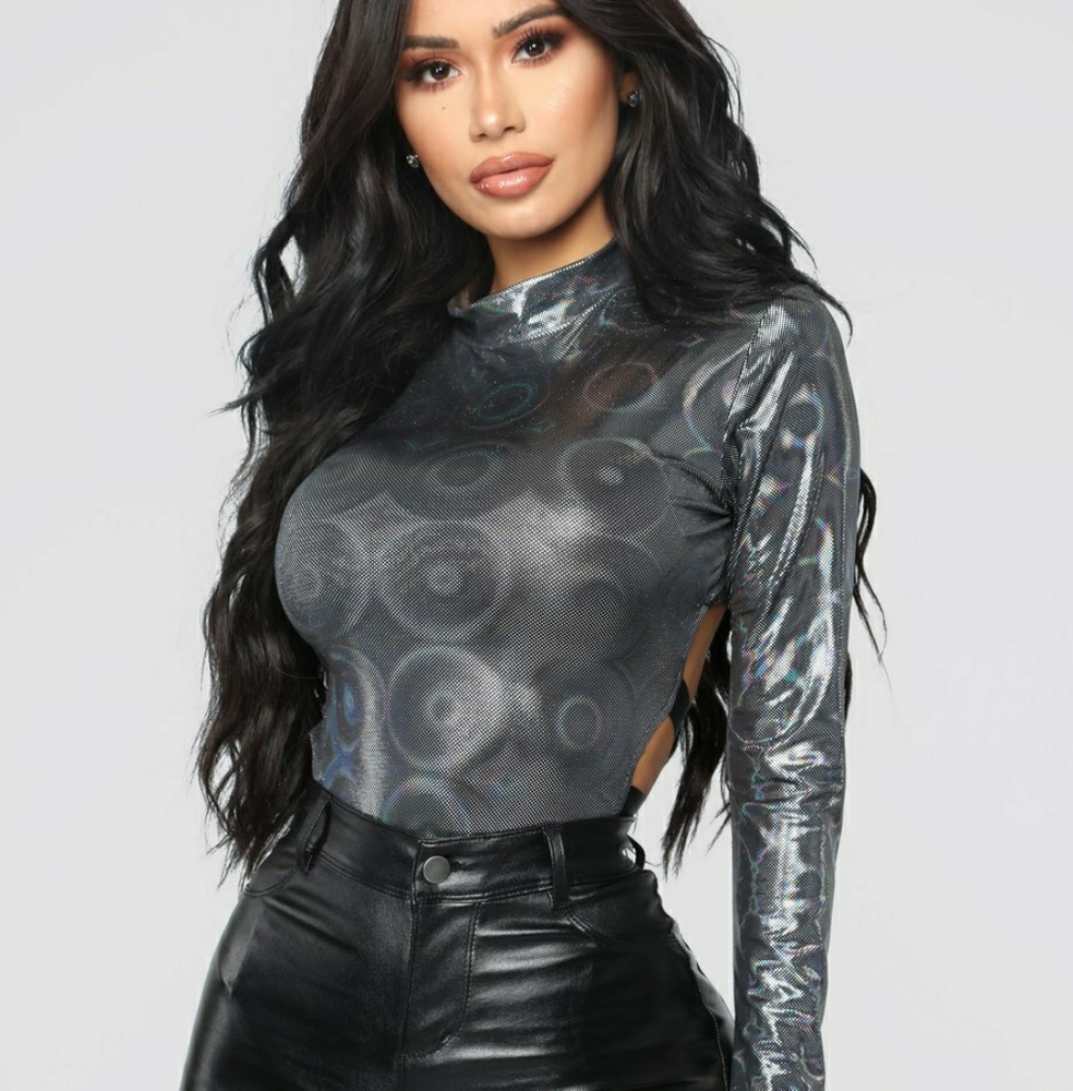 COPY - NWOT Shiny Silver Metallic Bodysuit